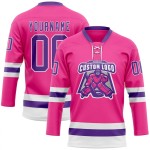 Custom Pink Purple-White Hockey Lace Neck Jersey Custom Pink Purple-White Hockey Lace Neck Jersey