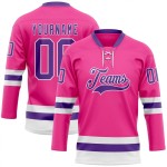 Custom Pink Purple-White Hockey Lace Neck Jersey Custom Pink Purple-White Hockey Lace Neck Jersey
