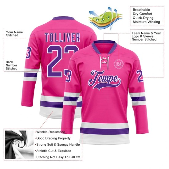 Custom Pink Purple-White Hockey Lace Neck Jersey Custom Pink Purple-White Hockey Lace Neck Jersey