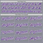 Custom Gray Purple-White Bomber Full-Snap Varsity Letterman Two Tone Hoodie Jacket Custom Gray Purple-White Bomber Full-Snap Varsity Letterman Two Tone Hoodie Jacket