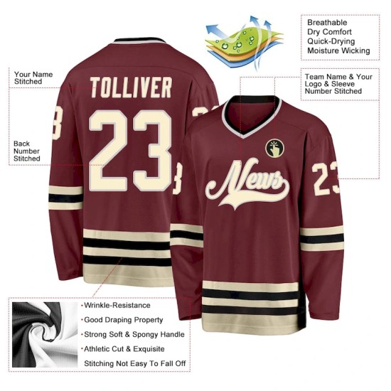 Custom Burgundy Cream-Black Hockey Jersey Custom Burgundy Cream-Black Hockey Jersey