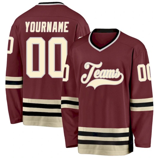 Custom Burgundy Cream-Black Hockey Jersey Custom Burgundy Cream-Black Hockey Jersey