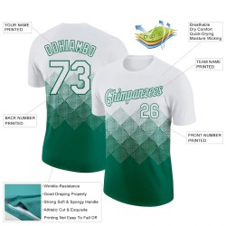 Custom White Kelly Green 3D Pattern Design Gradient Square Shapes Performance T-Shirt