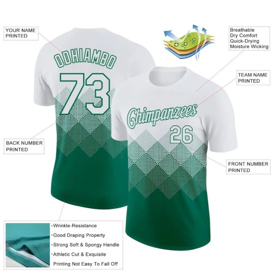 Custom White Kelly Green 3D Pattern Design Gradient Square Shapes Performance T-Shirt Custom White Kelly Green 3D Pattern Design Gradient Square Shapes Performance T-Shirt