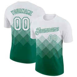 Custom White Kelly Green 3D Pattern Design Gradient Square Shapes Performance T-Shirt