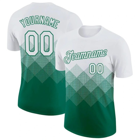 Custom White Kelly Green 3D Pattern Design Gradient Square Shapes Performance T-Shirt Custom White Kelly Green 3D Pattern Design Gradient Square Shapes Performance T-Shirt