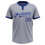Custom Gray Royal Pinstripe White Two-Button Unisex Softball Jersey Custom Gray Royal Pinstripe White Two-Button Unisex Softball Jersey