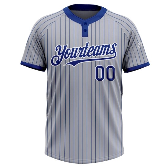 Custom Gray Royal Pinstripe White Two-Button Unisex Softball Jersey Custom Gray Royal Pinstripe White Two-Button Unisex Softball Jersey