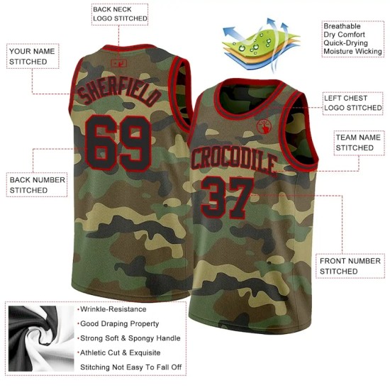 Custom Camo Black-Red Authentic Salute To Service Basketball Jersey Custom Camo Black-Red Authentic Salute To Service Basketball Jersey