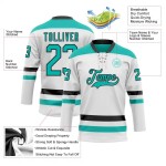 Custom White Aqua-Black Hockey Lace Neck Jersey Custom White Aqua-Black Hockey Lace Neck Jersey