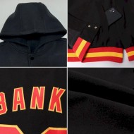 Custom Black Medium Pink-White Gradient Square Shape 3D Pattern Design Bomber Full-Snap Varsity Letterman Hoodie Jacket Custom Black Medium Pink-White Gradient Square Shape 3D Pattern Design Bomber Full-Snap Varsity Letterman Hoodie Jacket