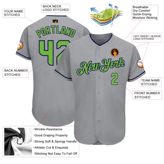 Custom Gray Neon Green-Navy Authentic Baseball Jersey Custom Gray Neon Green-Navy Authentic Baseball Jersey