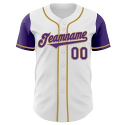 Custom White Purple-Old Gold Authentic Two Tone Baseball Jersey Custom White Purple-Old Gold Authentic Two Tone Baseball Jersey