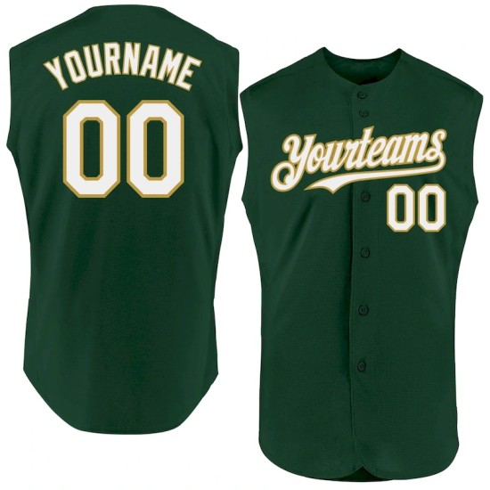 Custom Green White-Old Gold Authentic Sleeveless Baseball Jersey Custom Green White-Old Gold Authentic Sleeveless Baseball Jersey
