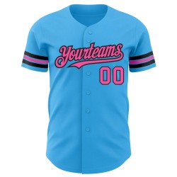 Custom Sky Blue Pink-Black Authentic Baseball Jersey Custom Sky Blue Pink-Black Authentic Baseball Jersey