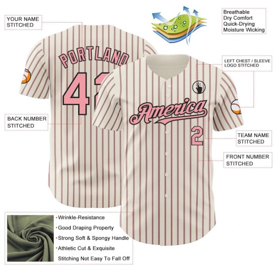 Custom Cream (Black Medium Pink Pinstripe) Medium Pink-Black Authentic Baseball Jersey Custom Cream (Black Medium Pink Pinstripe) Medium Pink-Black Authentic Baseball Jersey