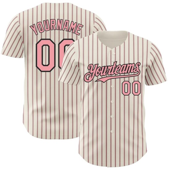 Custom Cream (Black Medium Pink Pinstripe) Medium Pink-Black Authentic Baseball Jersey Custom Cream (Black Medium Pink Pinstripe) Medium Pink-Black Authentic Baseball Jersey