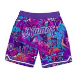 Custom Graffiti Pattern Purple-White 3D Words Authentic Basketball Shorts Custom Graffiti Pattern Purple-White 3D Words Authentic Basketball Shorts