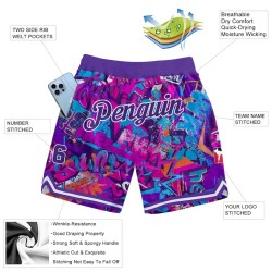 Custom Graffiti Pattern Purple-White 3D Words Authentic Basketball Shorts