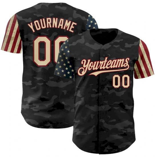 Custom Camo Cream-Crimson 3D American Flag Authentic Salute To Service Baseball Jersey Custom Camo Cream-Crimson 3D American Flag Authentic Salute To Service Baseball Jersey