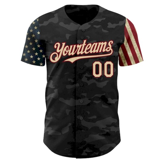 Custom Camo Cream-Crimson 3D American Flag Authentic Salute To Service Baseball Jersey Custom Camo Cream-Crimson 3D American Flag Authentic Salute To Service Baseball Jersey