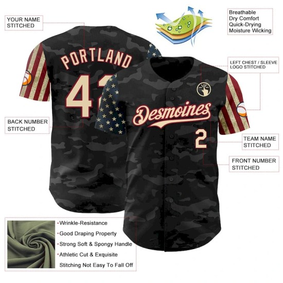 Custom Camo Cream-Crimson 3D American Flag Authentic Salute To Service Baseball Jersey Custom Camo Cream-Crimson 3D American Flag Authentic Salute To Service Baseball Jersey