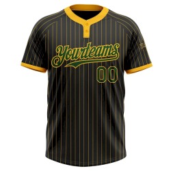 Custom Black Gold Pinstripe Green Two-Button Unisex Softball Jersey Custom Black Gold Pinstripe Green Two-Button Unisex Softball Jersey