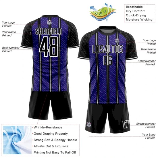 Custom Black Dark Purple-White Line Sublimation Soccer Uniform Jersey Custom Black Dark Purple-White Line Sublimation Soccer Uniform Jersey