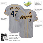 Custom Gray Navy Pinstripe Navy-Gold Authentic Baseball Jersey Custom Gray Navy Pinstripe Navy-Gold Authentic Baseball Jersey