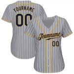 Custom Gray Navy Pinstripe Navy-Gold Authentic Baseball Jersey Custom Gray Navy Pinstripe Navy-Gold Authentic Baseball Jersey