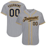 Custom Gray Navy Pinstripe Navy-Gold Authentic Baseball Jersey Custom Gray Navy Pinstripe Navy-Gold Authentic Baseball Jersey