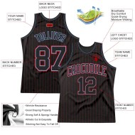 Custom Black Red Pinstripe Black Light Blue-Red Authentic Basketball Jersey Custom Black Red Pinstripe Black Light Blue-Red Authentic Basketball Jersey
