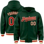 Custom Green Red-Cream Bomber Full-Snap Varsity Letterman Hoodie Jacket Custom Green Red-Cream Bomber Full-Snap Varsity Letterman Hoodie Jacket