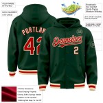 Custom Green Red-Cream Bomber Full-Snap Varsity Letterman Hoodie Jacket Custom Green Red-Cream Bomber Full-Snap Varsity Letterman Hoodie Jacket