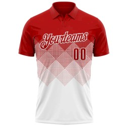 Custom Red White 3D Gradient Square Shape Performance Polo Shirt Custom Red White 3D Gradient Square Shape Performance Polo Shirt