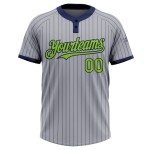 Custom Gray Navy Pinstripe Neon Green Two-Button Unisex Softball Jersey Custom Gray Navy Pinstripe Neon Green Two-Button Unisex Softball Jersey