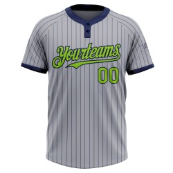 Custom Gray Navy Pinstripe Neon Green Two-Button Unisex Softball Jersey Custom Gray Navy Pinstripe Neon Green Two-Button Unisex Softball Jersey