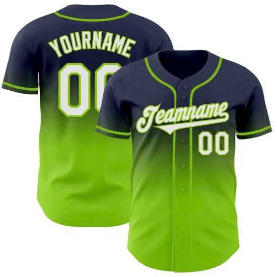 Custom Navy White-Neon Green Authentic Fade Fashion Baseball Jersey Custom Navy White-Neon Green Authentic Fade Fashion Baseball Jersey