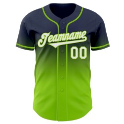 Custom Navy White-Neon Green Authentic Fade Fashion Baseball Jersey