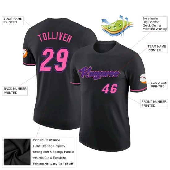 Custom Black Pink-Purple Performance T-Shirt Custom Black Pink-Purple Performance T-Shirt