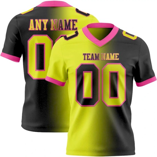 Custom Black Neon Yellow-Pink Mesh Authentic Gradient Fashion Football Jersey Custom Black Neon Yellow-Pink Mesh Authentic Gradient Fashion Football Jersey