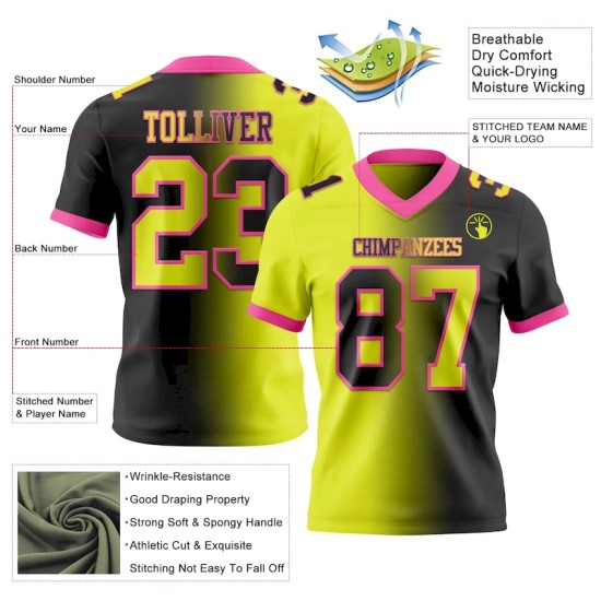 Custom Black Neon Yellow-Pink Mesh Authentic Gradient Fashion Football Jersey Custom Black Neon Yellow-Pink Mesh Authentic Gradient Fashion Football Jersey