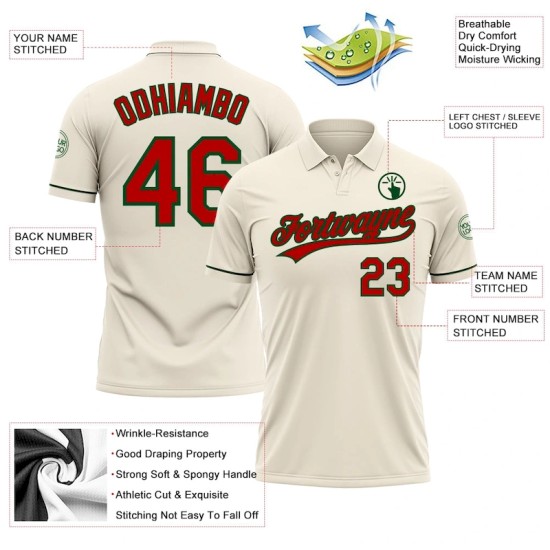 Custom Cream Red-Green Performance Vapor Golf Polo Shirt Custom Cream Red-Green Performance Vapor Golf Polo Shirt