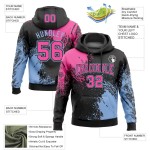Custom Stitched Black Pink-Light Blue 3D Pattern Design Abstract Brush Stroke Sports Pullover Sweatshirt Hoodie Custom Stitched Black Pink-Light Blue 3D Pattern Design Abstract Brush Stroke Sports Pullover Sweatshirt Hoodie