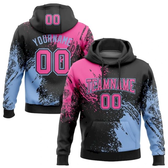 Custom Stitched Black Pink-Light Blue 3D Pattern Design Abstract Brush Stroke Sports Pullover Sweatshirt Hoodie Custom Stitched Black Pink-Light Blue 3D Pattern Design Abstract Brush Stroke Sports Pullover Sweatshirt Hoodie