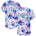 Custom Graffiti Pattern White-Royal 3D Abstract Watercolor Authentic Baseball Jersey Custom Graffiti Pattern White-Royal 3D Abstract Watercolor Authentic Baseball Jersey