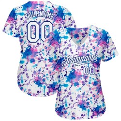 Custom Graffiti Pattern White-Royal 3D Abstract Watercolor Authentic Baseball Jersey Custom Graffiti Pattern White-Royal 3D Abstract Watercolor Authentic Baseball Jersey