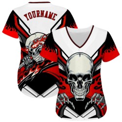 Custom White Red-Black 3D Skull Authentic Baseball Jersey Custom White Red-Black 3D Skull Authentic Baseball Jersey