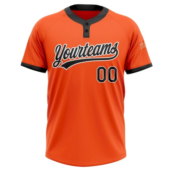 Custom Orange Black-White Two-Button Unisex Softball Jersey Custom Orange Black-White Two-Button Unisex Softball Jersey