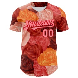Custom Red Medium Pink-Fire Red 3D Ambartive Rose Pattern Authentic Baseball Jersey Custom Red Medium Pink-Fire Red 3D Ambartive Rose Pattern Authentic Baseball Jersey